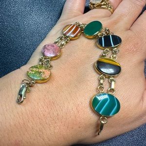 12k Gold-Filled and Semi-Precious Stones cabochon bracelet